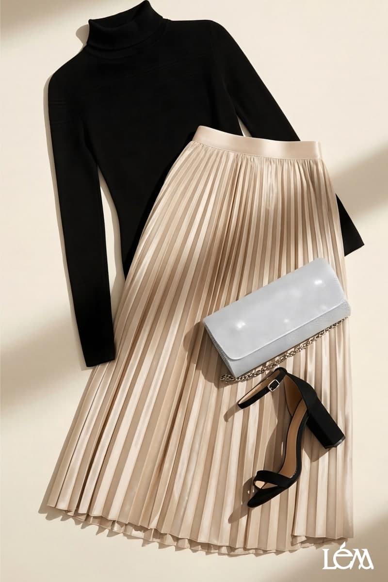 Holiday Party Outfit With Pleated Skirt — Elegant Chic