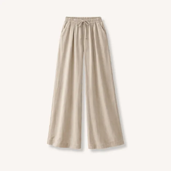 Faleave Women's Cotton Linen Summer Palazzo Pants Flowy Wide Leg Beach Trousers with Pockets