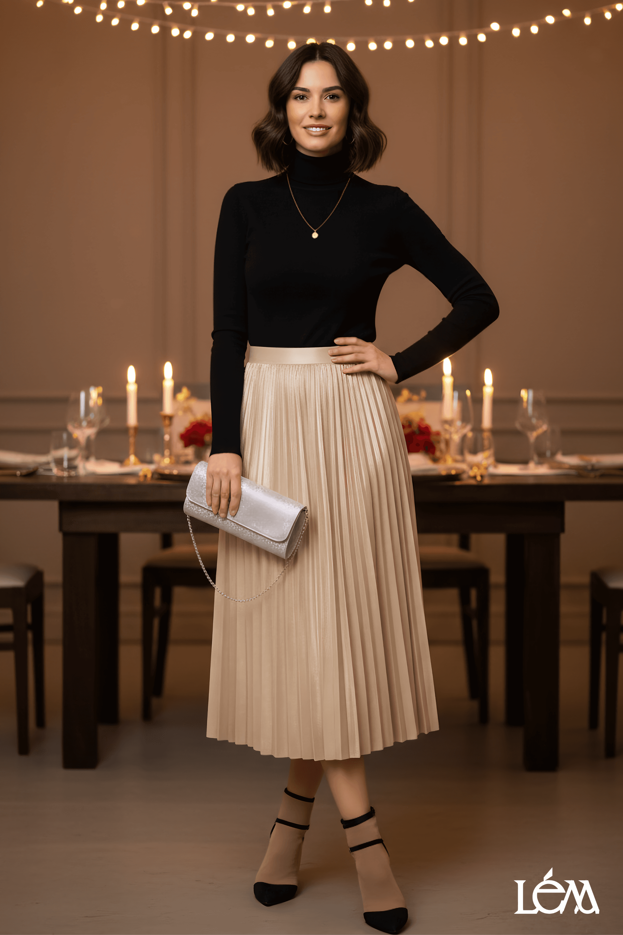 Holiday Party Outfit With Pleated Skirt — Elegant Chic